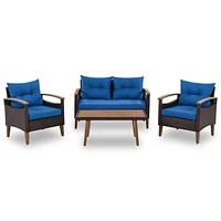 Streamdale Furniture 4-Piece Garden Furniture, Patio Seating Set, Pe Rattan Outdoor Sofa Set, Wood Table And Legs