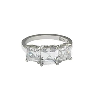 Suzy Levian New York Sterling Silver White Cubic Zirconia 3-Stone Center Stone Ring