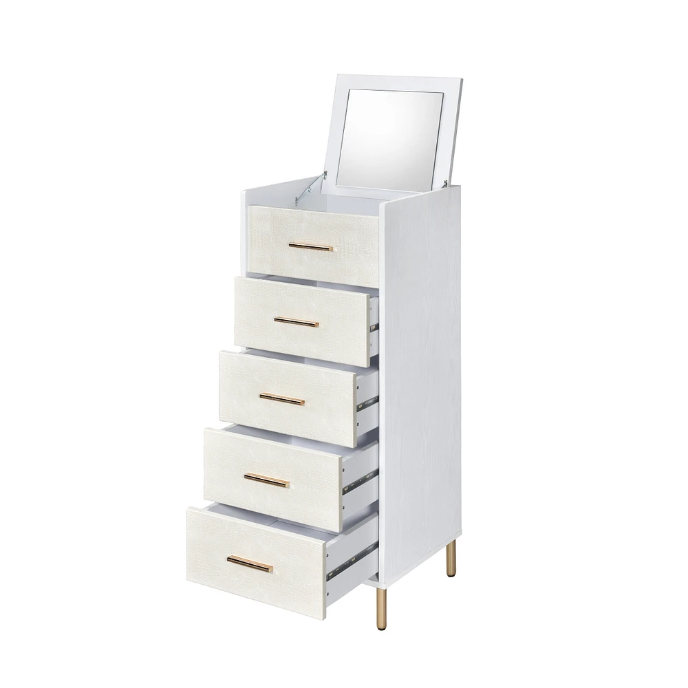 Myles Jewelry Armoire, White, Champagne & Gold Finish