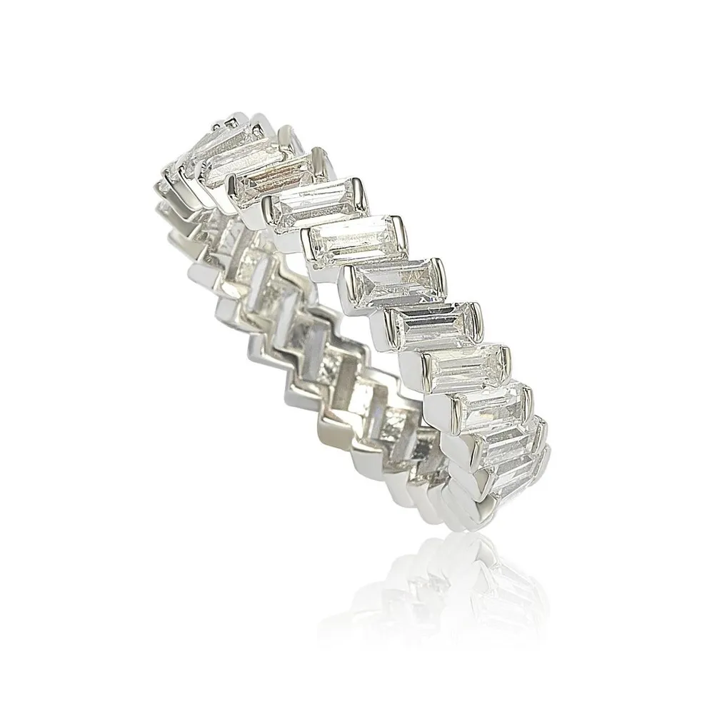 Suzy Levian New York Sterling Silver White Cubic Zirconia Baguette Eternity Band Ring