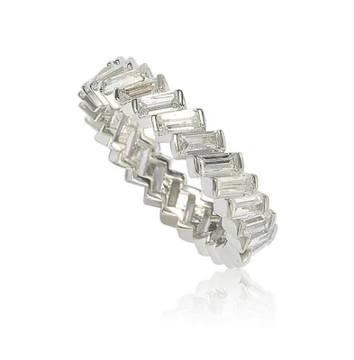 Suzy Levian Sterling Silver White Cubic Zirconia Baguette Eternity Band Ring