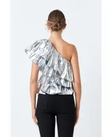 Women's Metallic Tiered Top