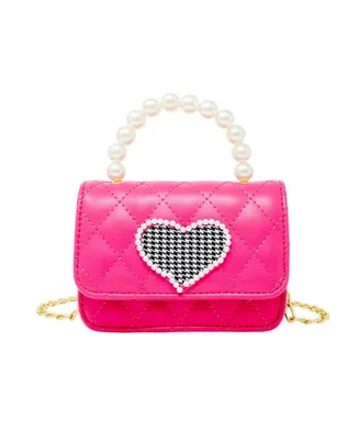 Girl's Hot Pink Quilted Pearl Handle Heart Bag