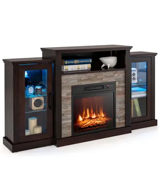 Fireplace Tv Stand with Led Lights & Electric For 65" Wall-Mounted