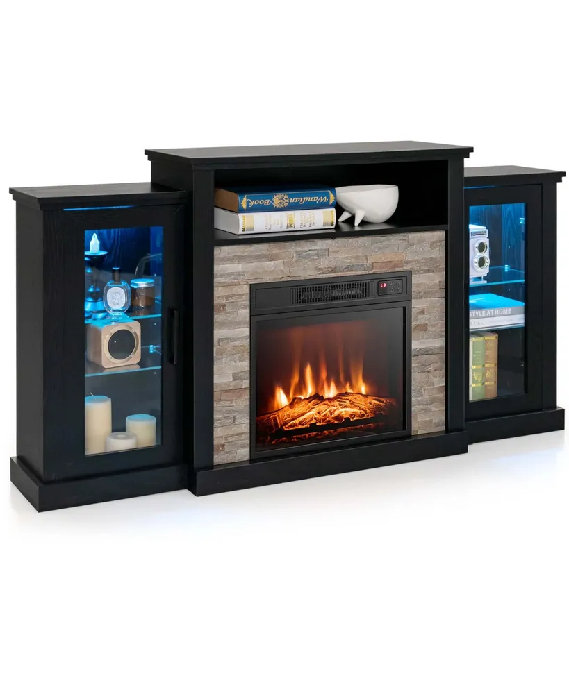 Fireplace Tv Stand with Led Lights & Electric For 65" Wall-Mounted