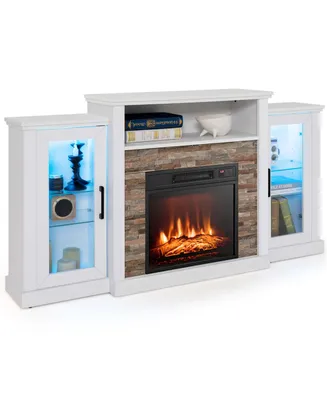 Fireplace Tv Stand with Led Lights & Electric Fireplace For 65" Wall-Mounted Tv