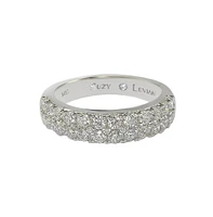 Suzy Levian White Cubic Zirconia Sterling Silver Pave Half Eternity Ring