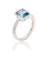 Suzy Levian New York Sterling Silver Aqua & White Cubic Zirconia Ring