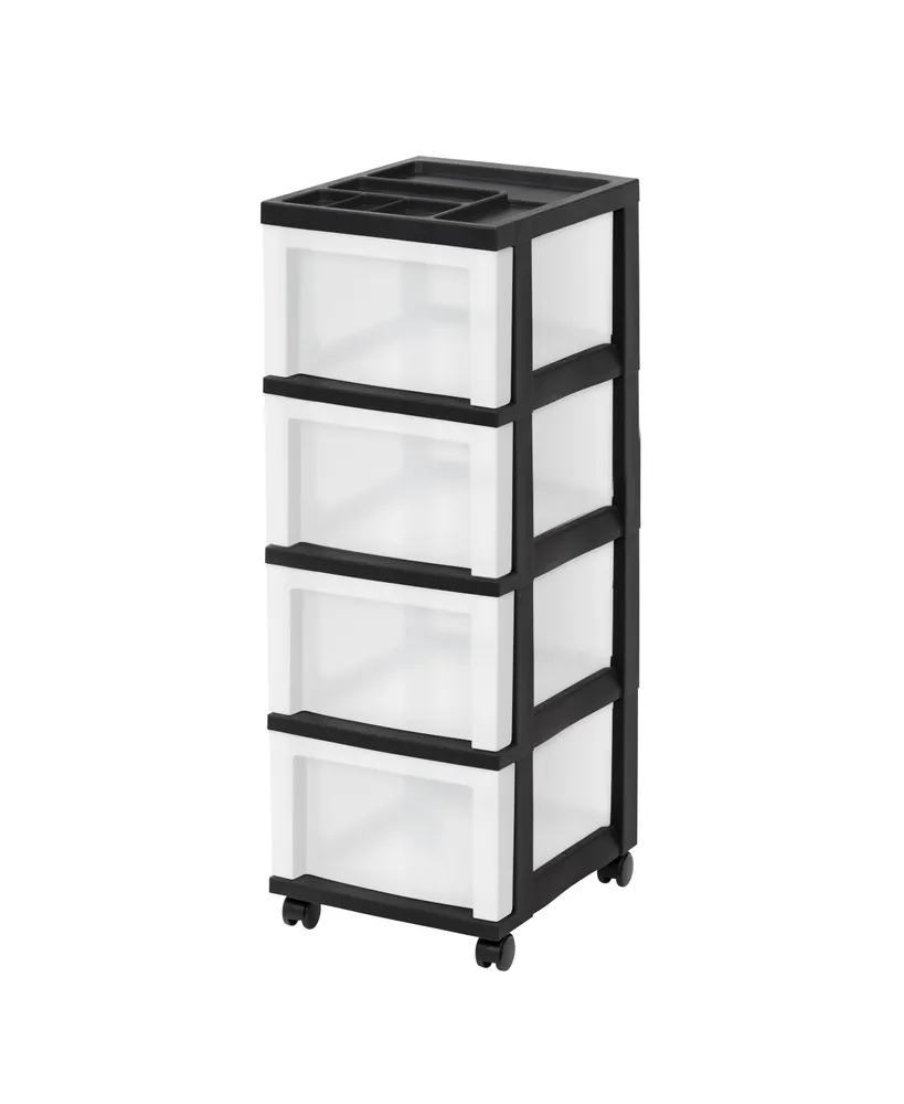 Iris Medium 4-Drawer Cart with Organizer Top, Black/Pearl