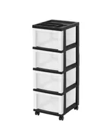 Medium 4-Drawer Cart with Organizer Top, Black/Pearl