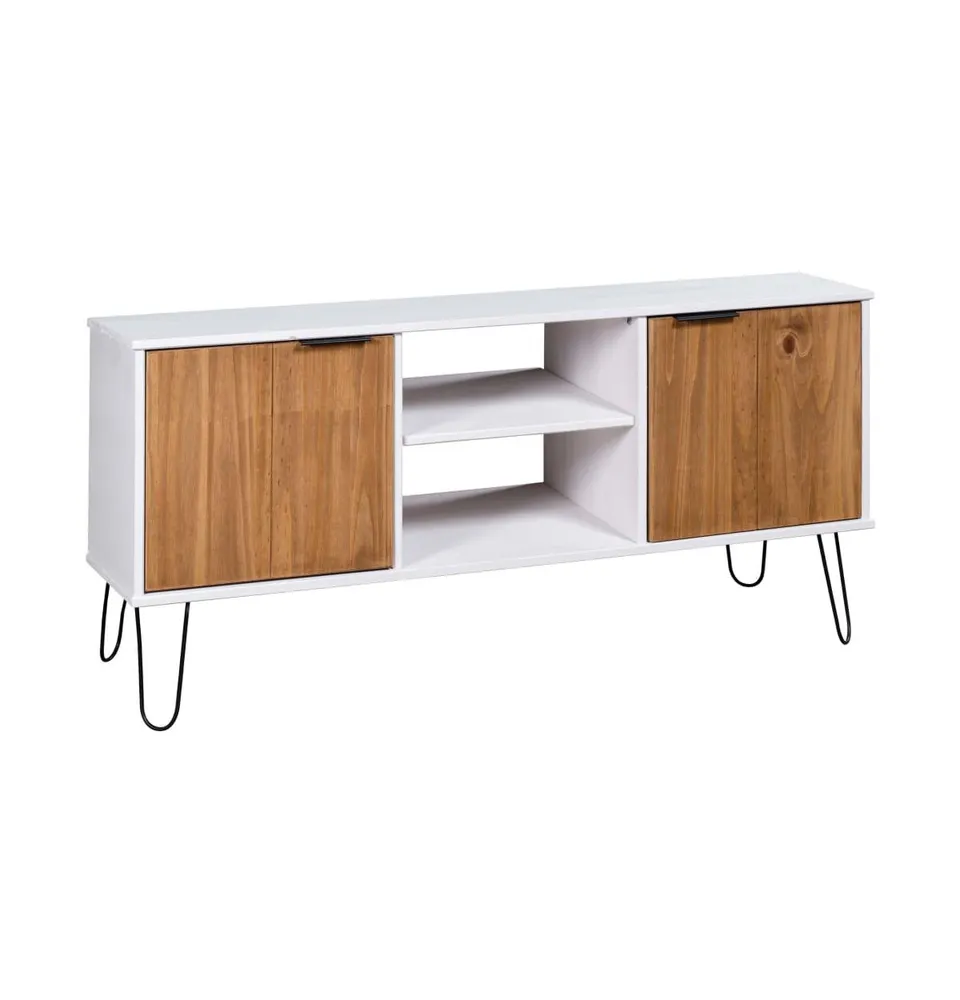 Tv Stand "New York" White and Light Wood Solid Pine Wood