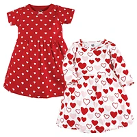 Hudson Baby Girls Cotton Dresses, Red Pink Hearts