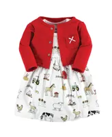 Hudson Baby Girls Cotton Dress and Cardigan Set, Farm, 6-9 Months