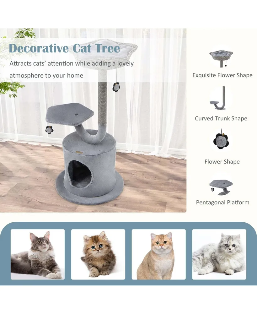 42'' Cat Tree Tower 3-Layer Activity Center with Scratching Post Condo & 2 Perches