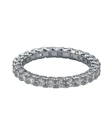 Suzy Levian Sterling Silver Cubic Zirconia Pave U-Shape Setting Eternity Band Ring