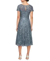 Sl Fashions Women's Sequined Embroidered A-Line Dress