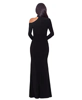 Xscape Women's Cutout Leg-Slit Long-Sleeve Gown