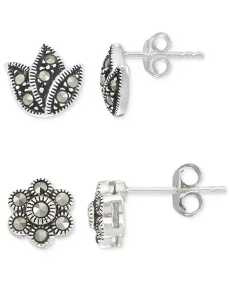 2-Pc. Set Marcasite Flower Stud Earrings (1/8 ct. t.w.) in Sterling Silver