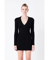 Women's Power Shoulder Mini Knit Dress