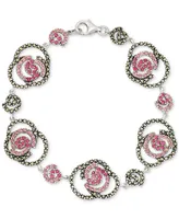 Marcasite (2-1/6 ct. t.w.) & Pink Cubic Zirconia Rose Link Bracelet in Sterling Silver