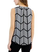 T Tahari Women's Printed Split-Neck Sleeveless Top