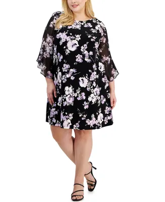 Kasper Plus Size Floral 3/4-Sleeve Shift Dress