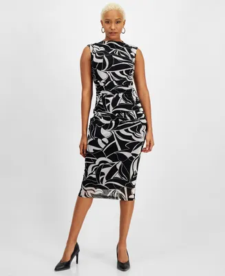 Bar Iii Women's Geo-Print Mesh Mock-Neck Dress, Created for Macy's