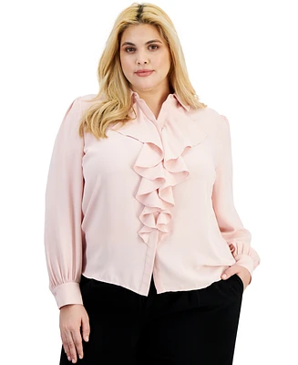 Bar Iii Plus Ruffle-Front Blouse, Created for Macy's