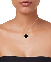 Onyx, Freshwater Pearl (3mm) & White Topaz Accent 18" Pendant Necklace in 14k Gold-Plated Sterling Silver