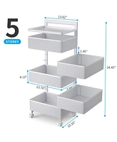 Mega Casa 5 Tier Metal Utility Cart with Lockable Wheels, Rotating Shelf Household Organization Rack Corner