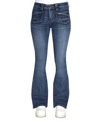 Crave Fame Juniors' Faded Patch-Pocket Flare-Leg Denim Jeans