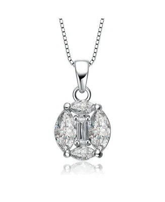 Sterling Silver White Gold Plated With Clear Cubic Zirconia Round Pendant