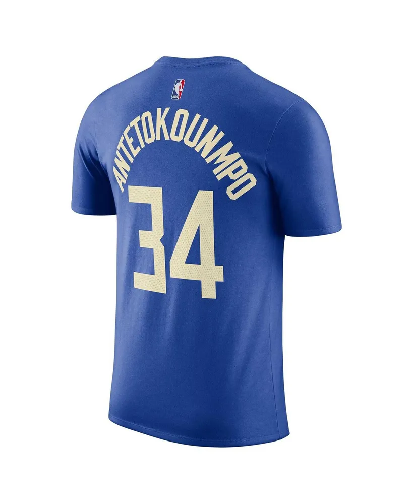 Men's Nike Giannis Antetokounmpo Royal Milwaukee Bucks 2023/24 City Edition Name and Number T-shirt