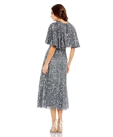 Mac Duggal Women's Embellished Cape High Neck Midi Dress