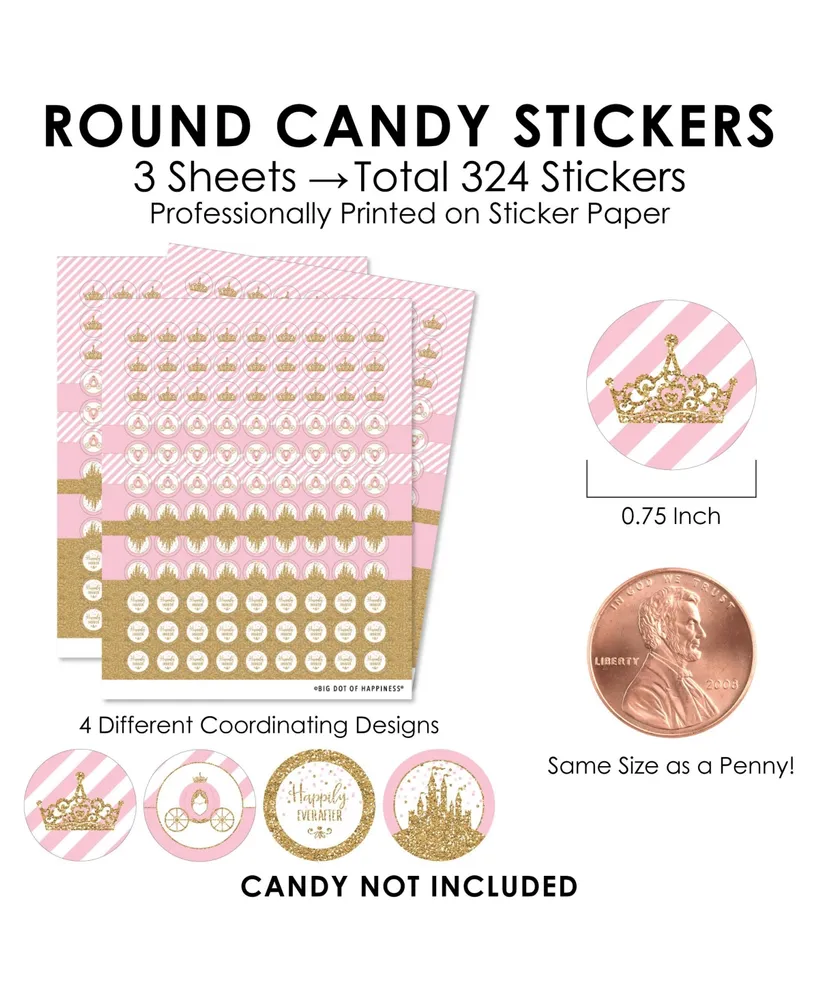 Little Princess Crown - Small Round Candy Stickers - Party Favor Labels - 324 Ct