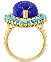 Effy Lapis Lazuli, Turquoise, & Diamond (1/6 ct. t.w.) Pear Halo Ring in 14k Gold