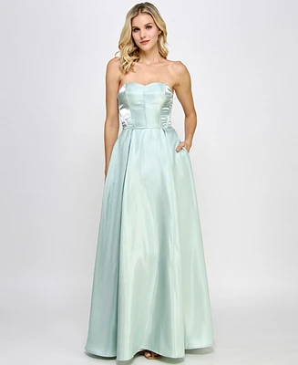 Speechless Juniors' Iridescent Satin Strapless Corset Gown, Created for Macy's