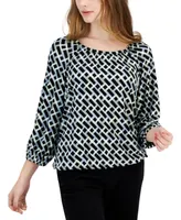 Ak Anne Klein Petite Printed Peasant Top