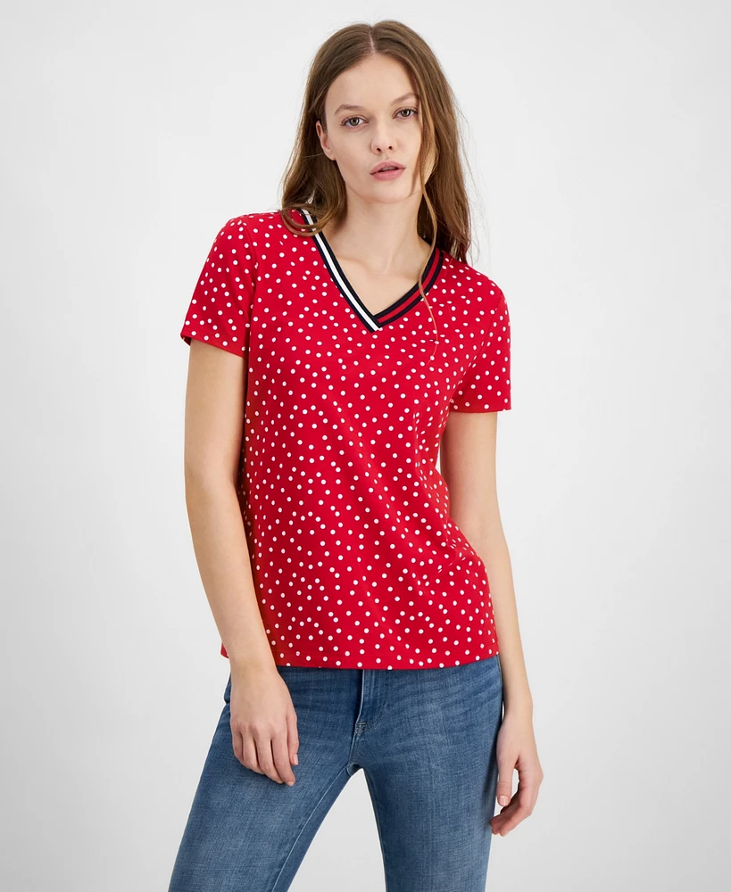 Tommy Hilfiger Women's Dot-Print Signature V-Neck Top