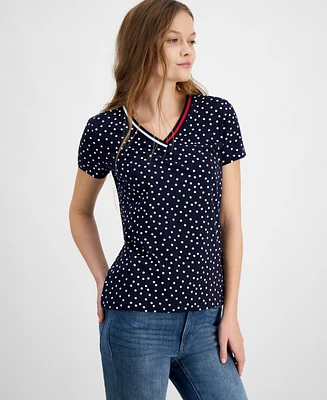 Tommy Hilfiger Women's Dot-Print Signature V-Neck Top