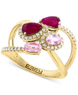 Effy Pink Sapphire (1/2 ct. t.w.), Ruby (7/8 ct. t.w.), & Diamond (1/4 ct. t.w.) Crossover Statement Ring in 14k Gold