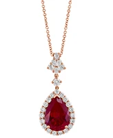 Effy Lab Grown Ruby (7-1/8 ct. t.w) & Lab Grown Diamond (1 ct. t.w.) Pear Halo 18" Pendant Necklace in 14k Rose Gold