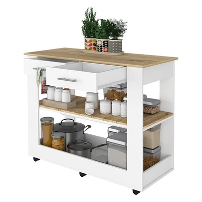 Simplie Fun Rockaway 2-Drawer 2-Shelf Kitchen Island White And Light Oak