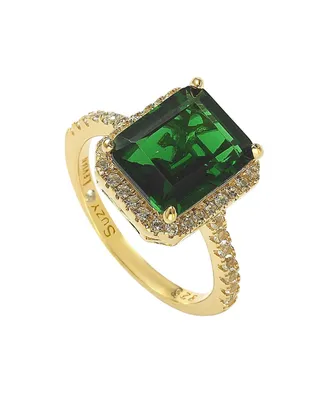 Suzy Levian Sterling Silver Large Emerald-Cut Cubic Zirconia Halo Ring