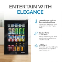 Newair Beverage Refrigerator Cooler, 90 Can Capacity Fridge in Black, Adjustable Shelves and Glass Door with Lock, Small Refrigerator, Beer Wine or So