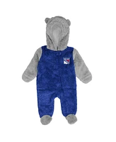 Newborn and Infant Boys Girls Blue New York Rangers Game Nap Teddy Fleece Bunting Full-Zip Sleeper