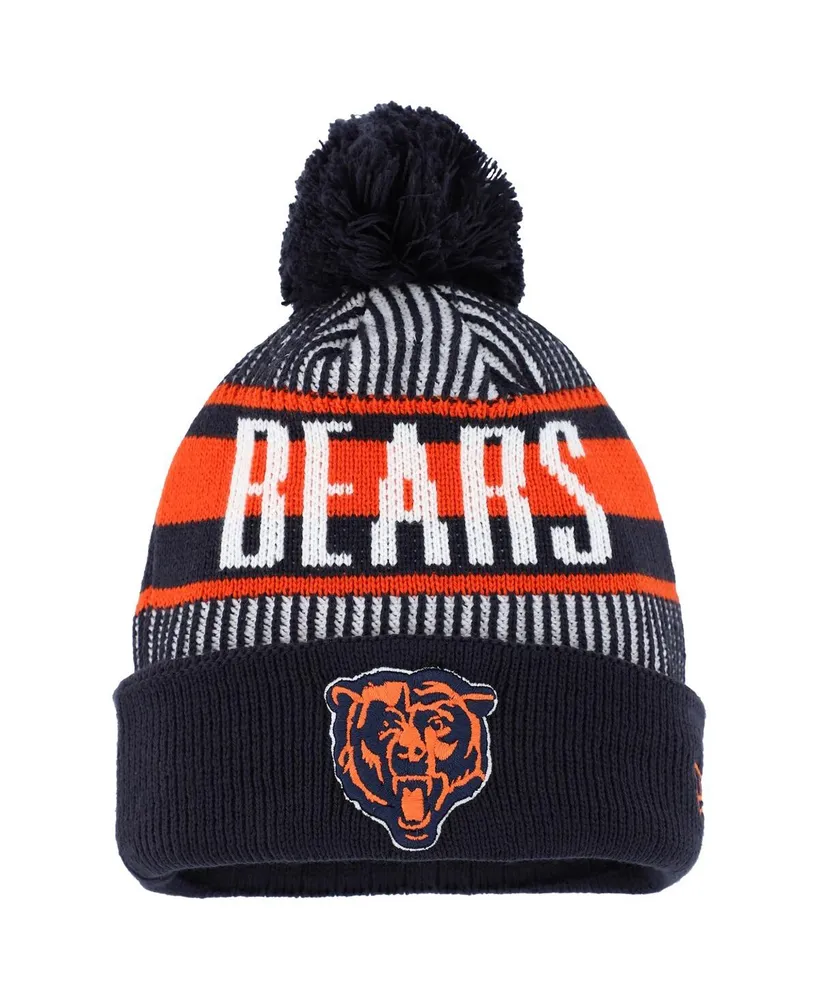 Youth Boys and Girls New Era Navy Chicago Bears Striped Cuffed Knit Hat with Pom