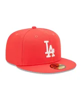 Men's New Era Red Los Angeles Dodgers Lava Highlighter Logo 59FIFTY Fitted Hat