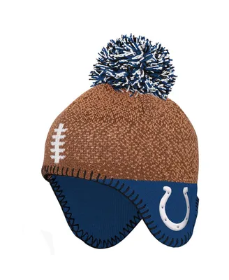 Preschool Boys and Girls Brown Indianapolis Colts Football Head Knit Hat with Pom