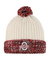 Girls Youth New Era Cream Ohio State Buckeyes Fresh Cuffed Knit Hat with Pom